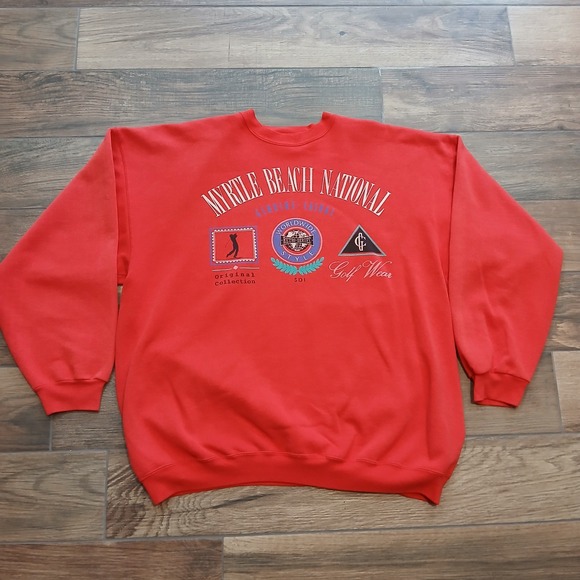 Vintage Y2K Myrtle Beach Sweatshirt Mens XL Red National Golf Crew Neck Pullover - Picture 1 of 7